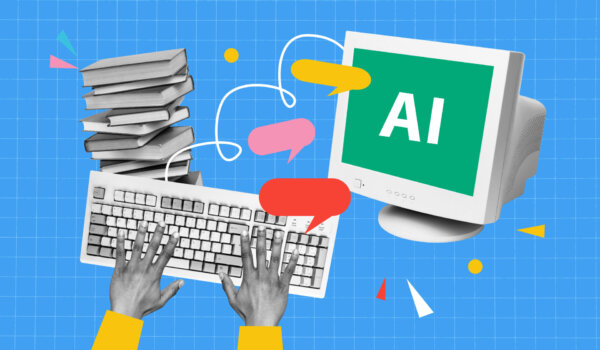 Creative artwork template sketch image 3D collage of hand type keyboard pile book knowledge university virtual webinar distance lesson